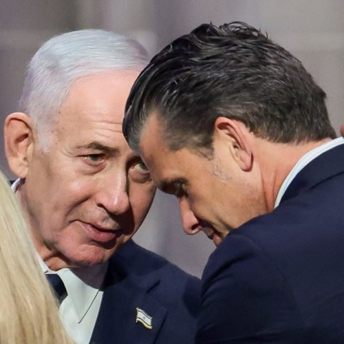 Israeli Prime Minister Benjamin Netanyahu and US Defense Secretary Pete Hegseth in Washington, DC...