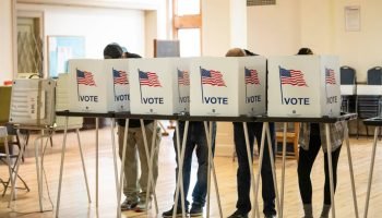Detroit voters at the polls inside Central United Methodist Church in downtown Detroit, Michigan,...