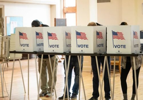 Detroit voters at the polls inside Central United Methodist Church in downtown Detroit, Michigan,...