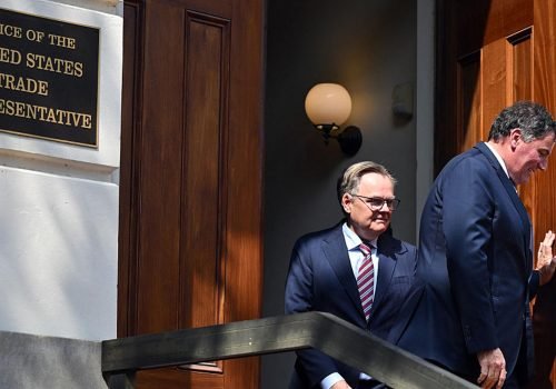 Dominic LeBlanc, Canada's minister in charge of trade with the United States, exits the office of...