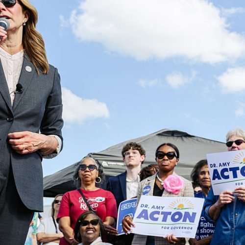 Dr. Amy Acton, Ohio Democratic gubernatorial candidate, speaks at a rally on April 28, 2026, in C...